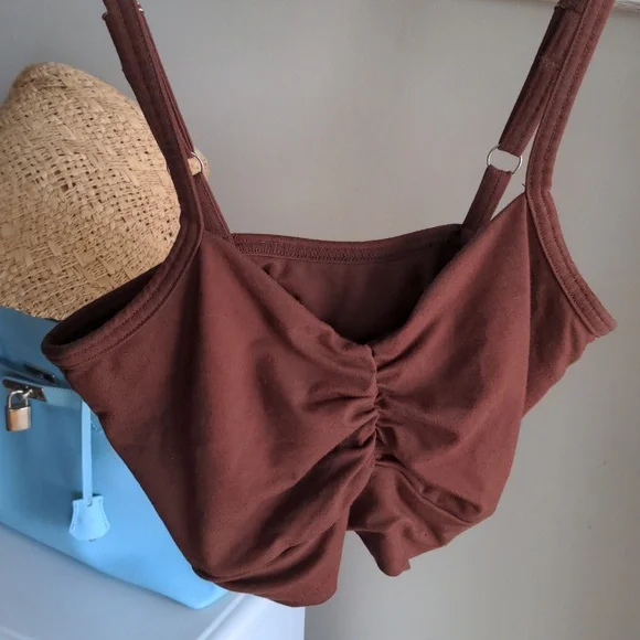 Elegant Brown Ruched Bralette - Picture 7 of 13